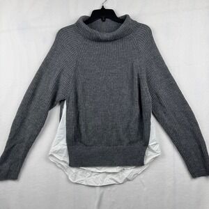 Madison Gray Ribbed Knit‎ Turtleneck Sweater with White Layered Hem Size S